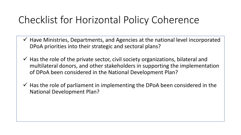 checklist for horizontal policy coherence