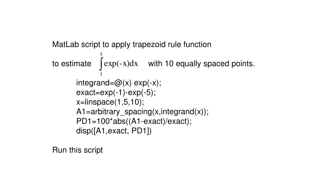 matlab script to apply trapezoid rule function