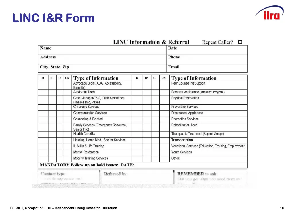 slide 16 linc i r form linc i r form
