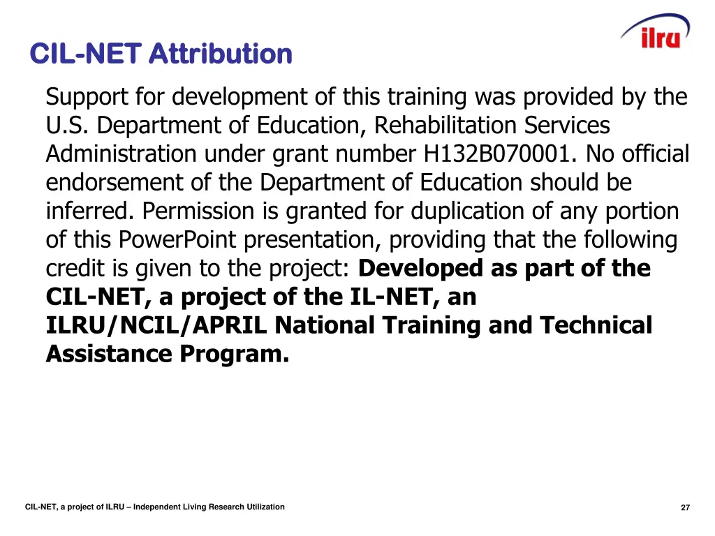slide 27 cil cil net attribution net attribution