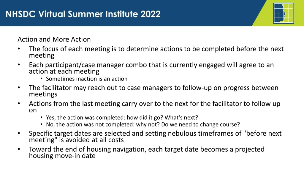 action and more action the focus of each meeting