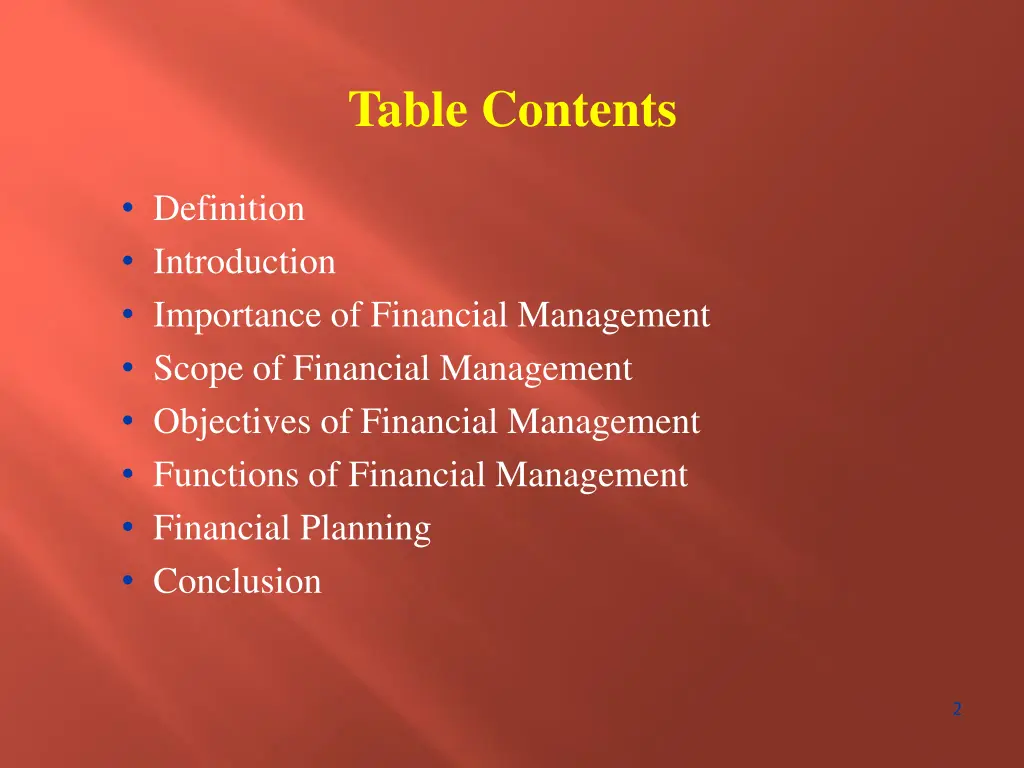 table contents