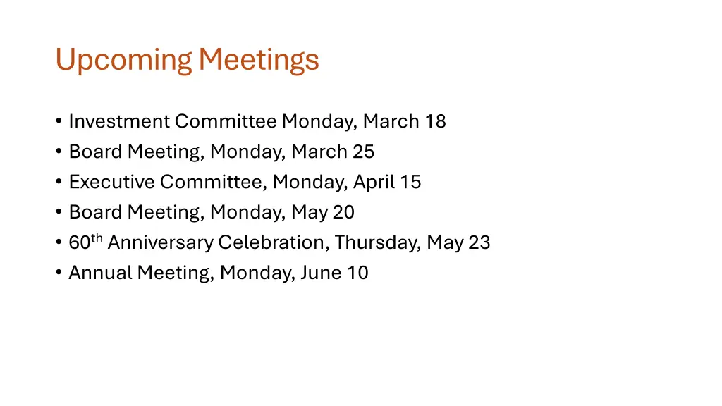 upcoming meetings