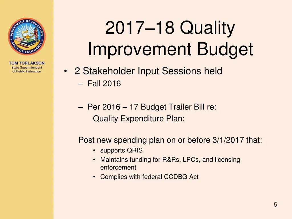 2017 18 quality improvement budget