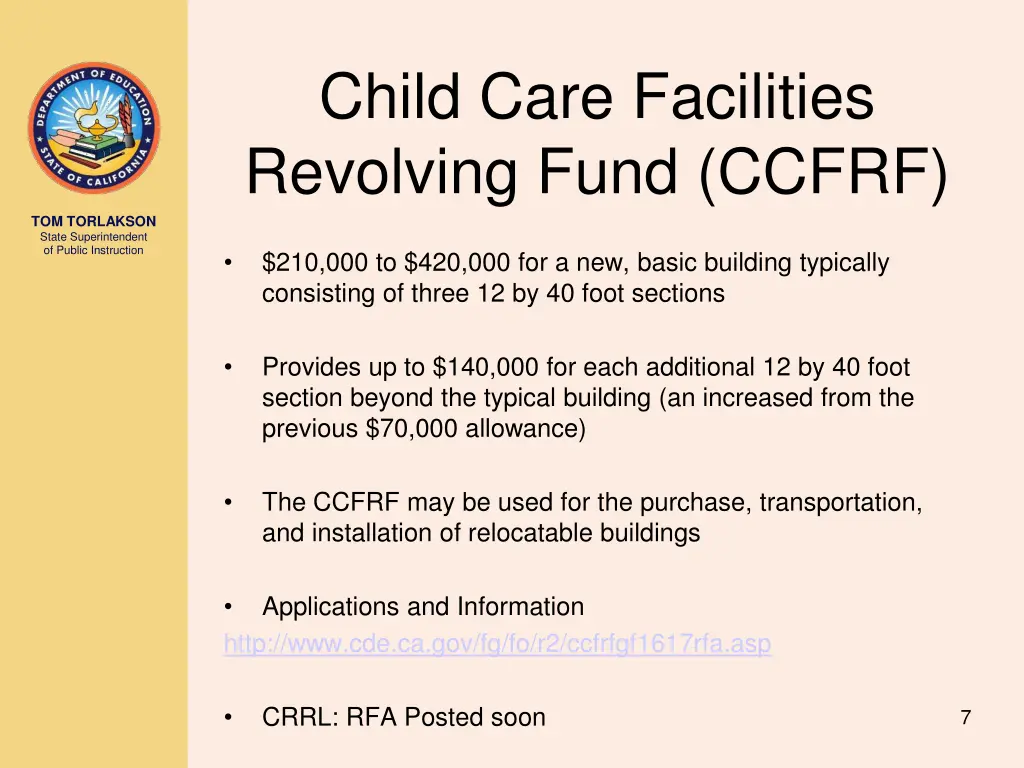 child care facilities revolving fund ccfrf