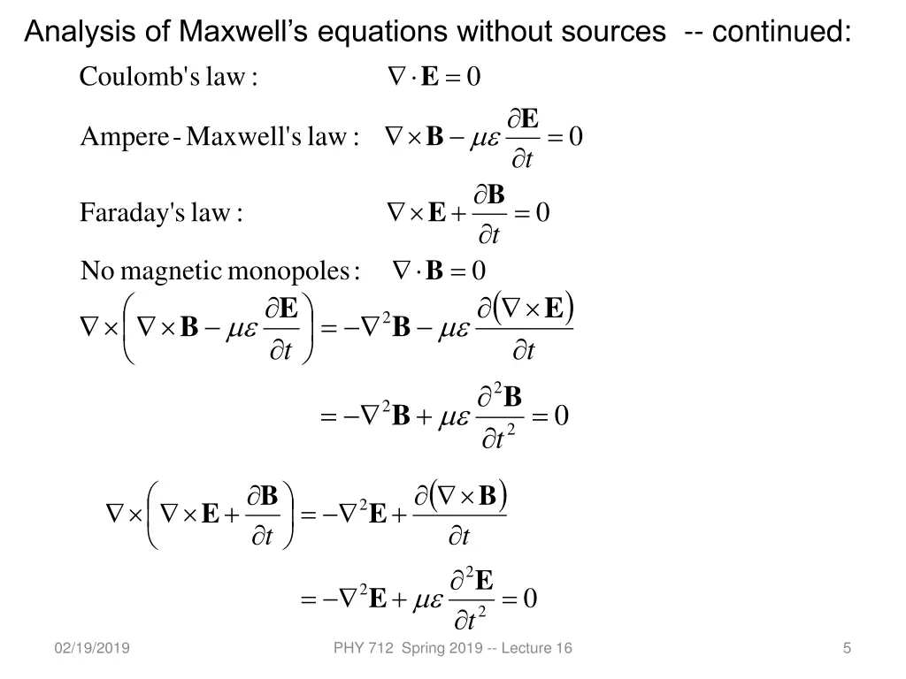 analysis of maxwell s equations without sources