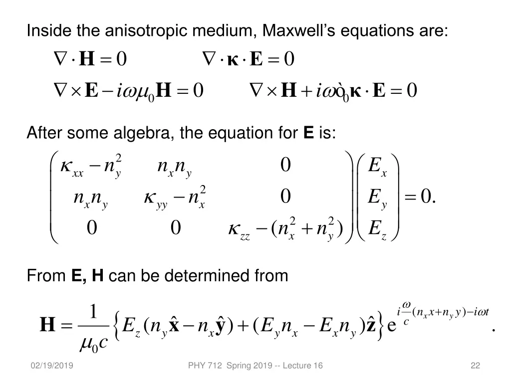 inside the anisotropic medium maxwell s equations