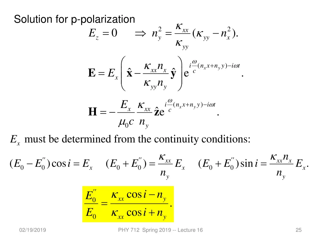 solution for p polarization