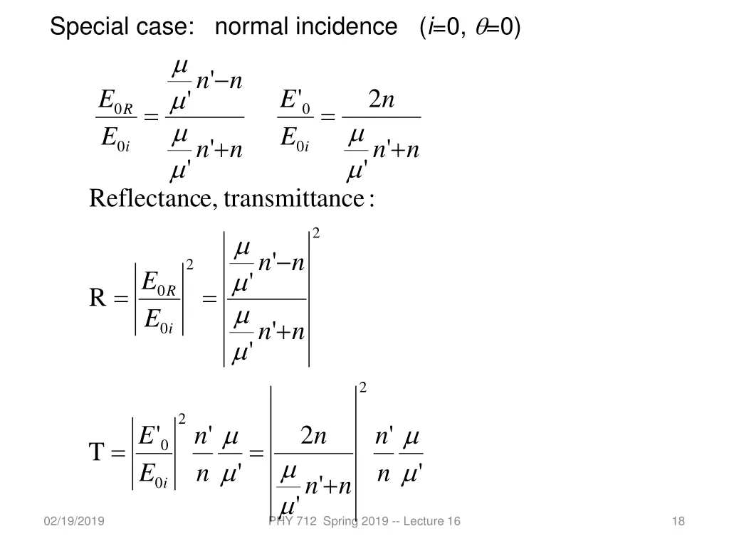 special case normal incidence i 0 0