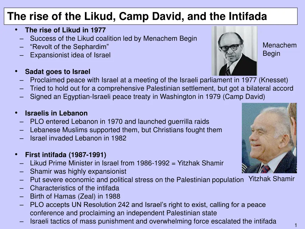 the rise of the likud camp david and the intifada