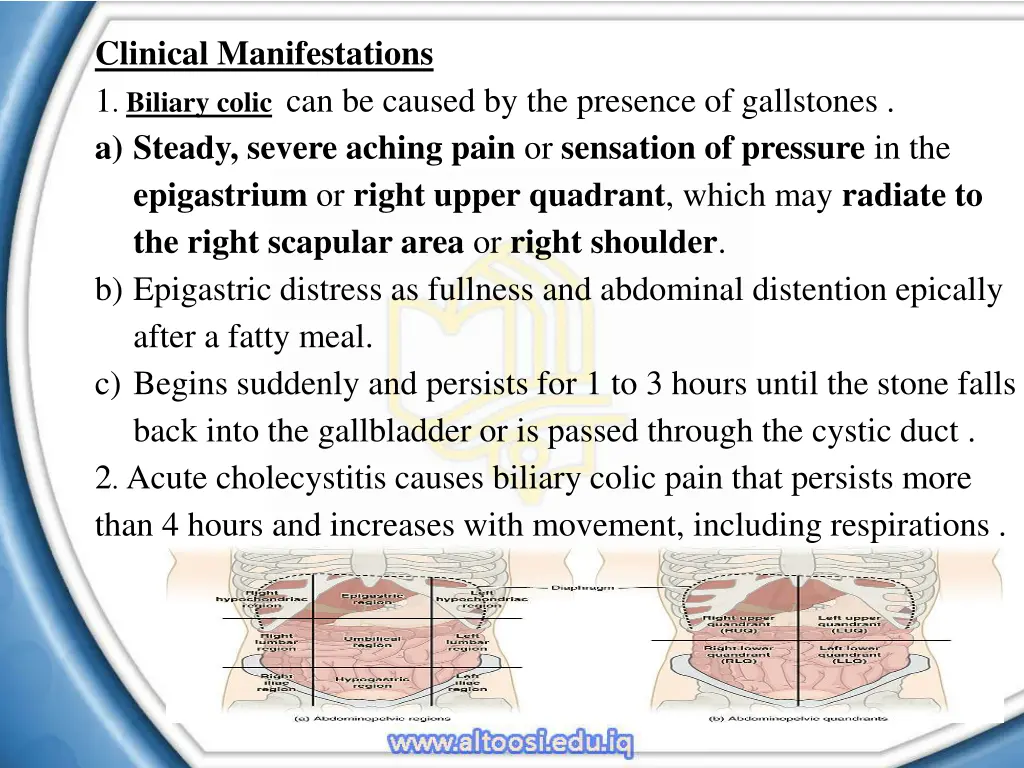 clinical manifestations 1 biliary colic