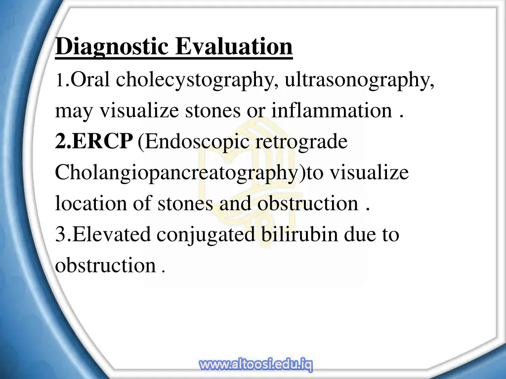 diagnostic evaluation 1 oral cholecystography