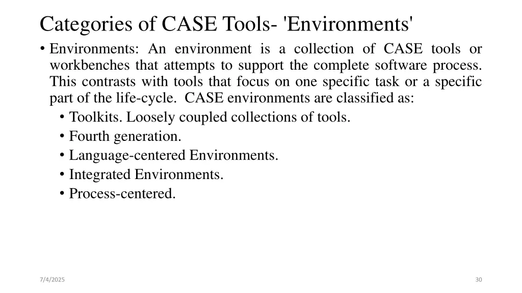categories of case tools environments