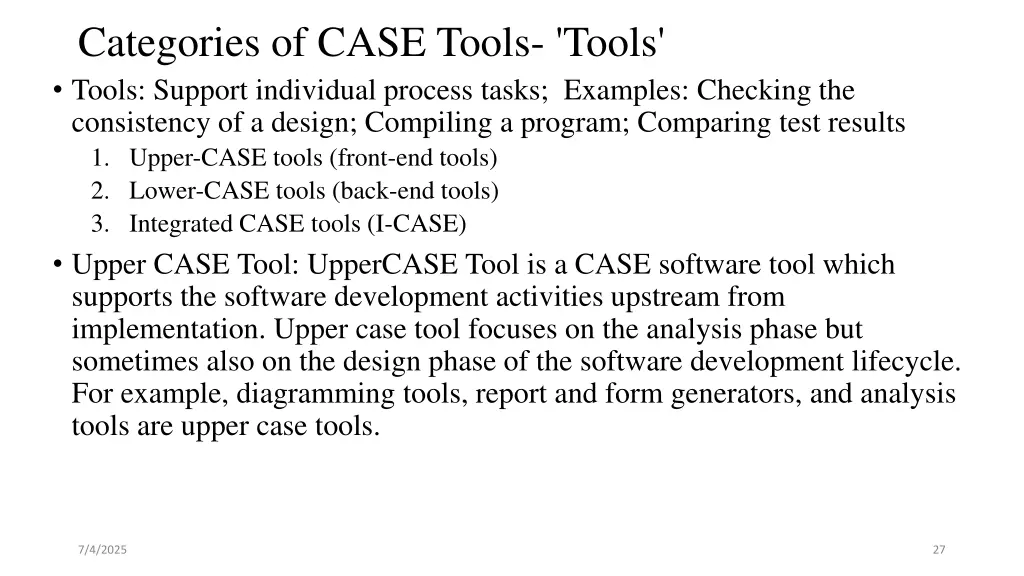 categories of case tools tools tools support