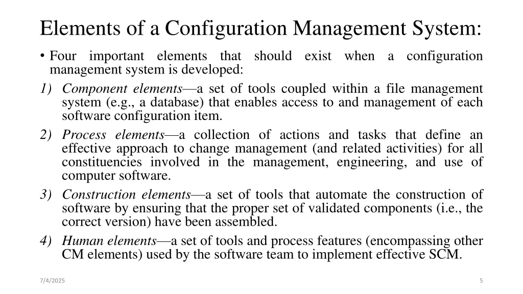elements of a configuration management system
