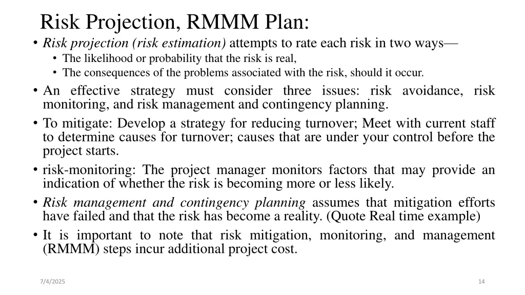 risk projection rmmm plan risk projection risk