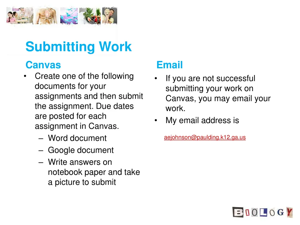 submitting work canvas create