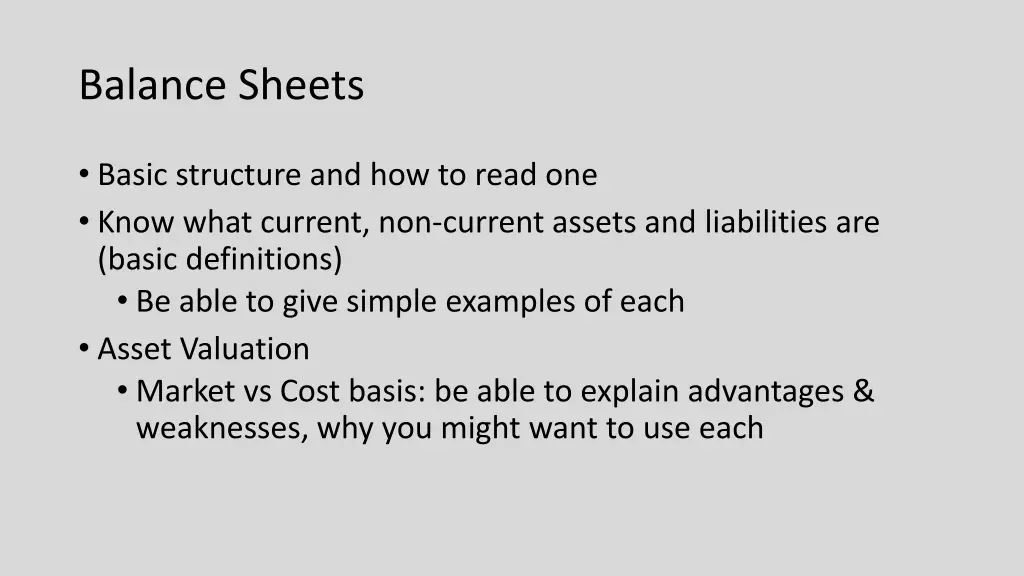 balance sheets