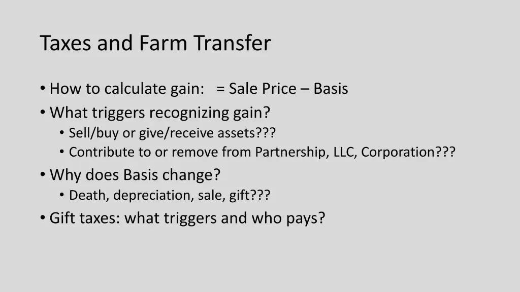taxes and farm transfer