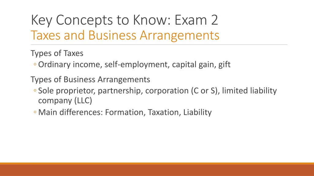 key concepts to know exam 2 taxes and business 1