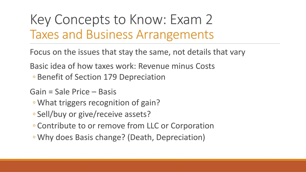 key concepts to know exam 2 taxes and business