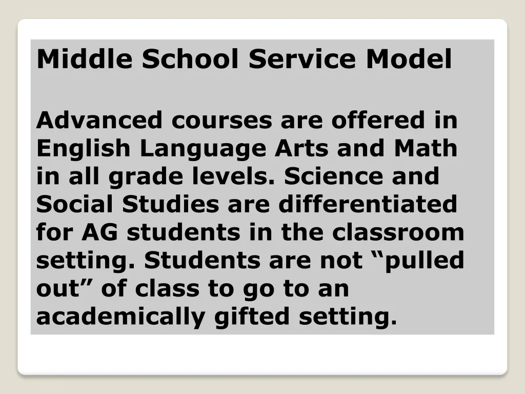 middle school service model