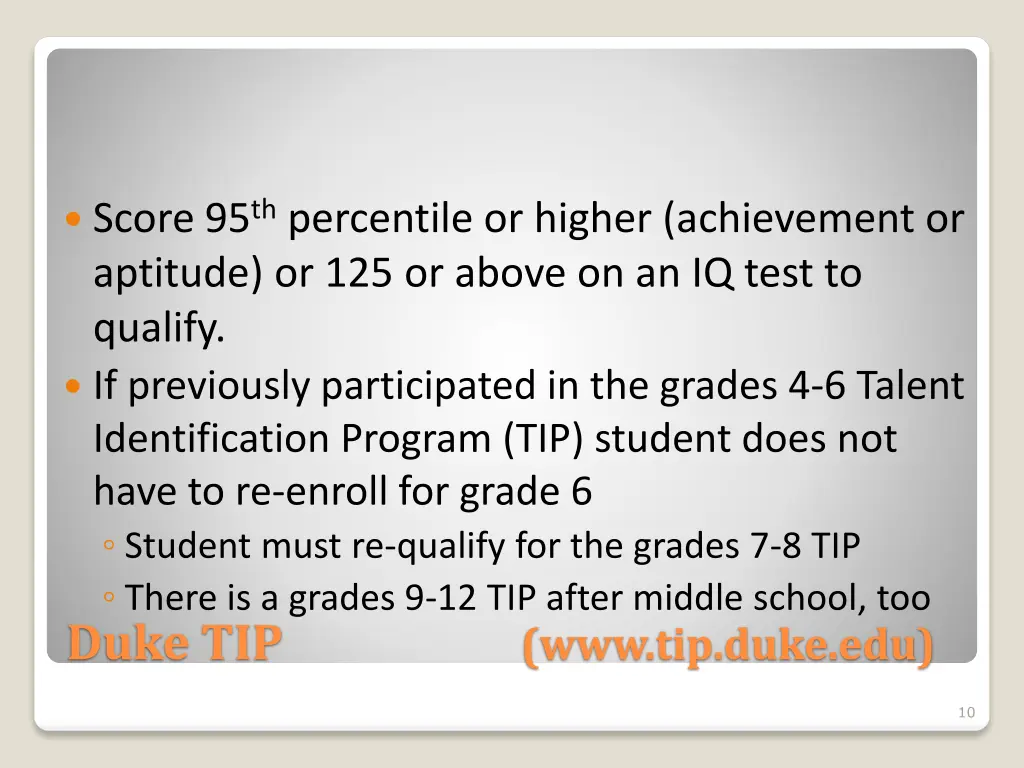 score 95 th percentile or higher achievement