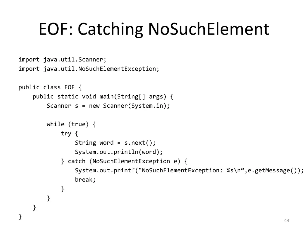 eof catching nosuchelement