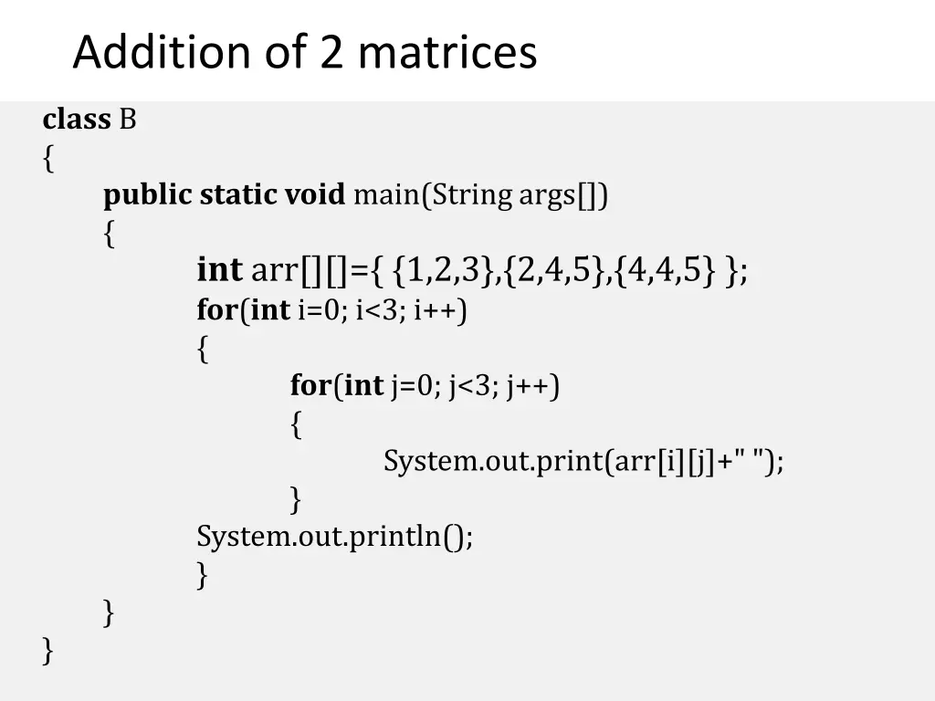 addition of 2 matrices
