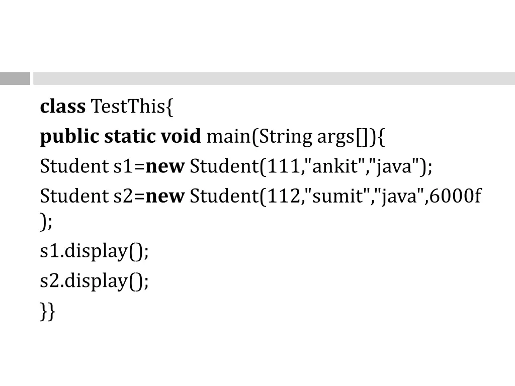 class testthis public static void main string