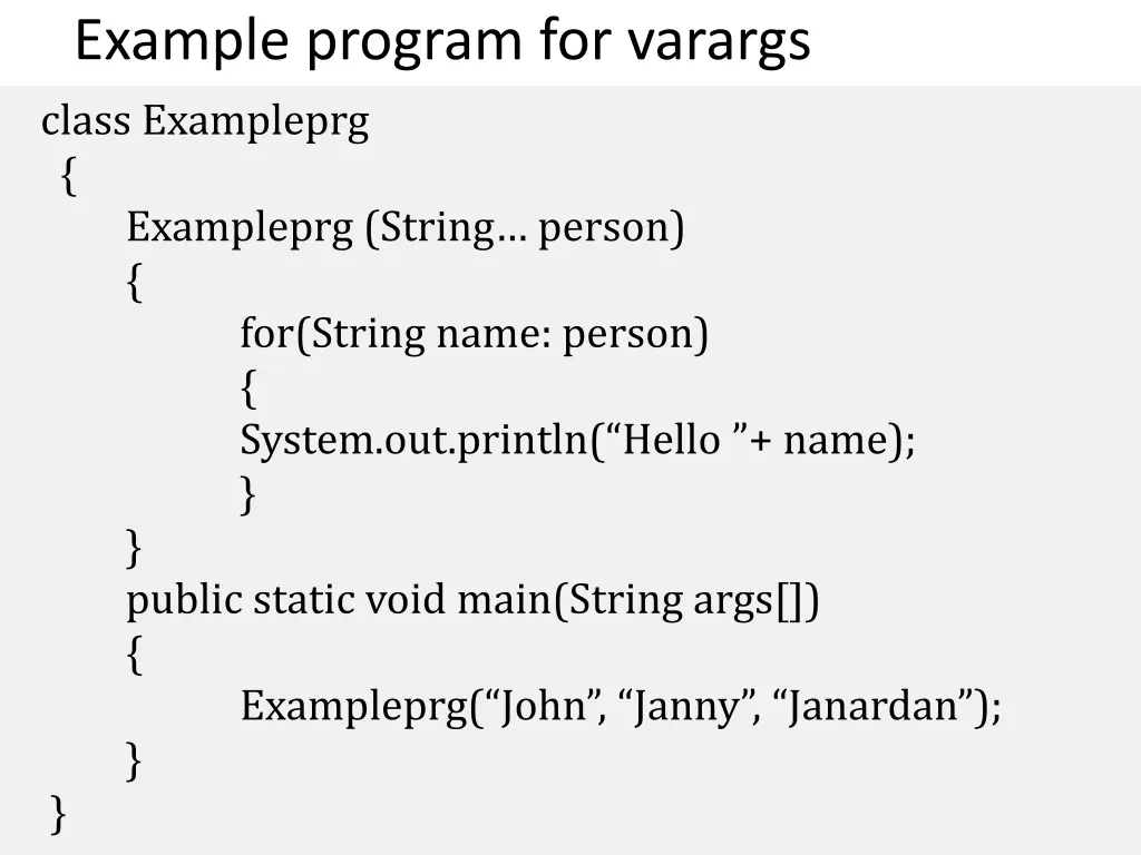 example program for varargs class exampleprg