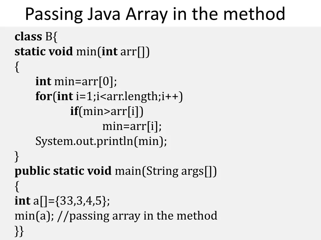 passing java array in the method class b static