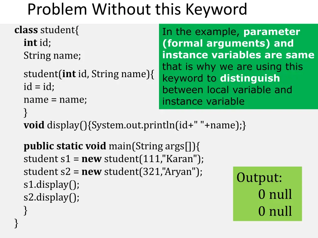 problem without this keyword class student