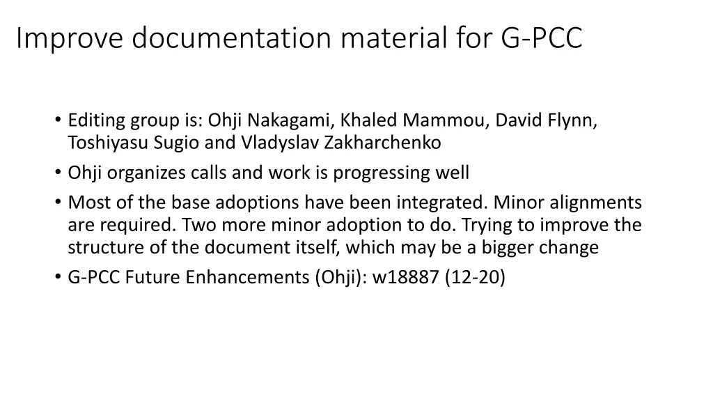 improve documentation material for g pcc