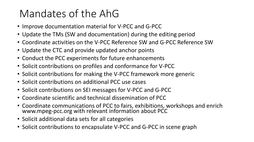 mandates of the ahg improve documentation