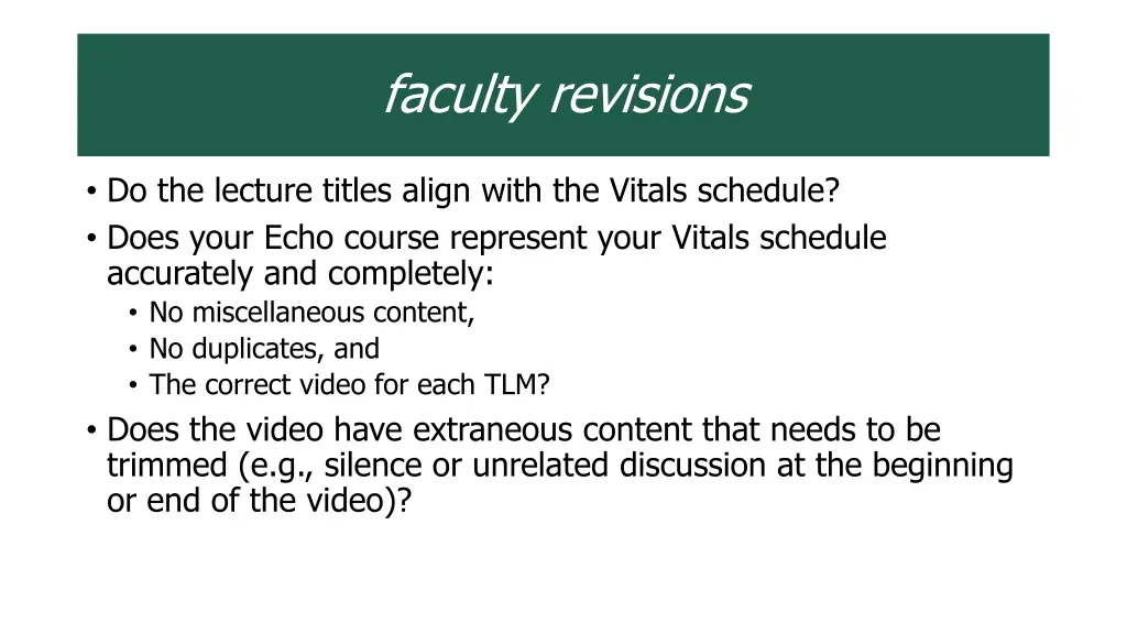 faculty revisions