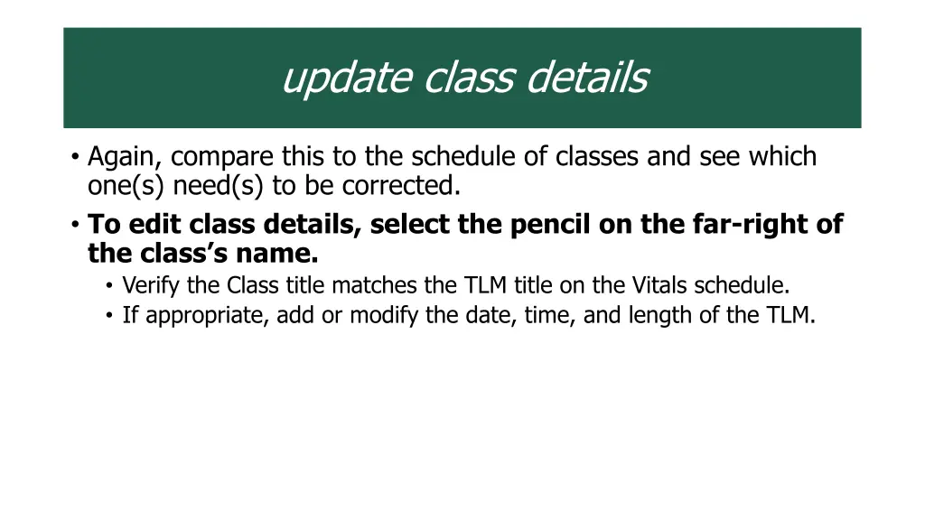 update class details
