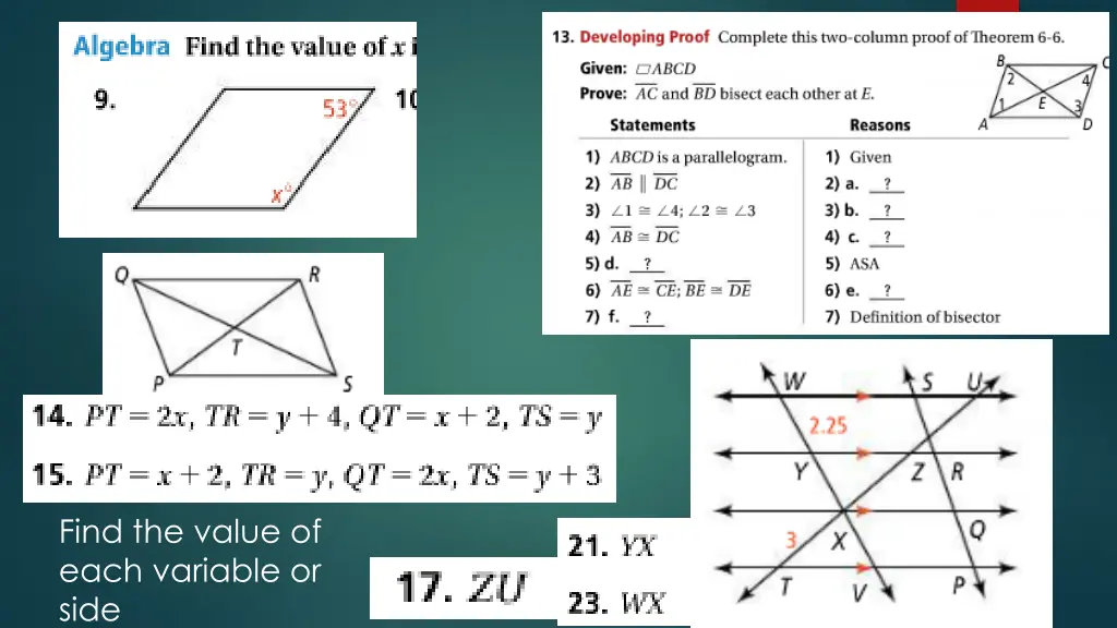 find the value of each variable or side