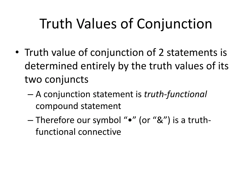 truth values of conjunction