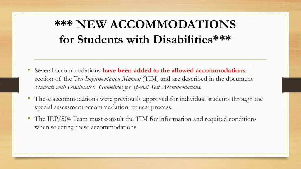 new accommodations for students with disabilities