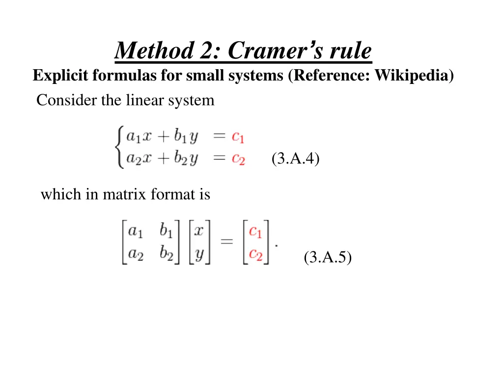 method 2 cramer s rule explicit formulas