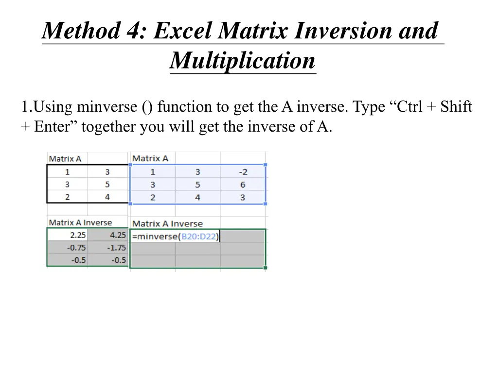 method 4 excel matrix inversion and multiplication