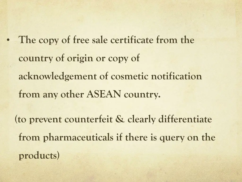 the copy of free sale certificate from the