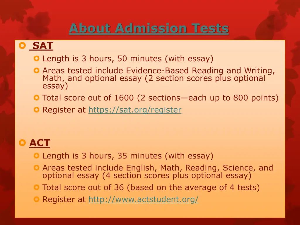 about admission tests