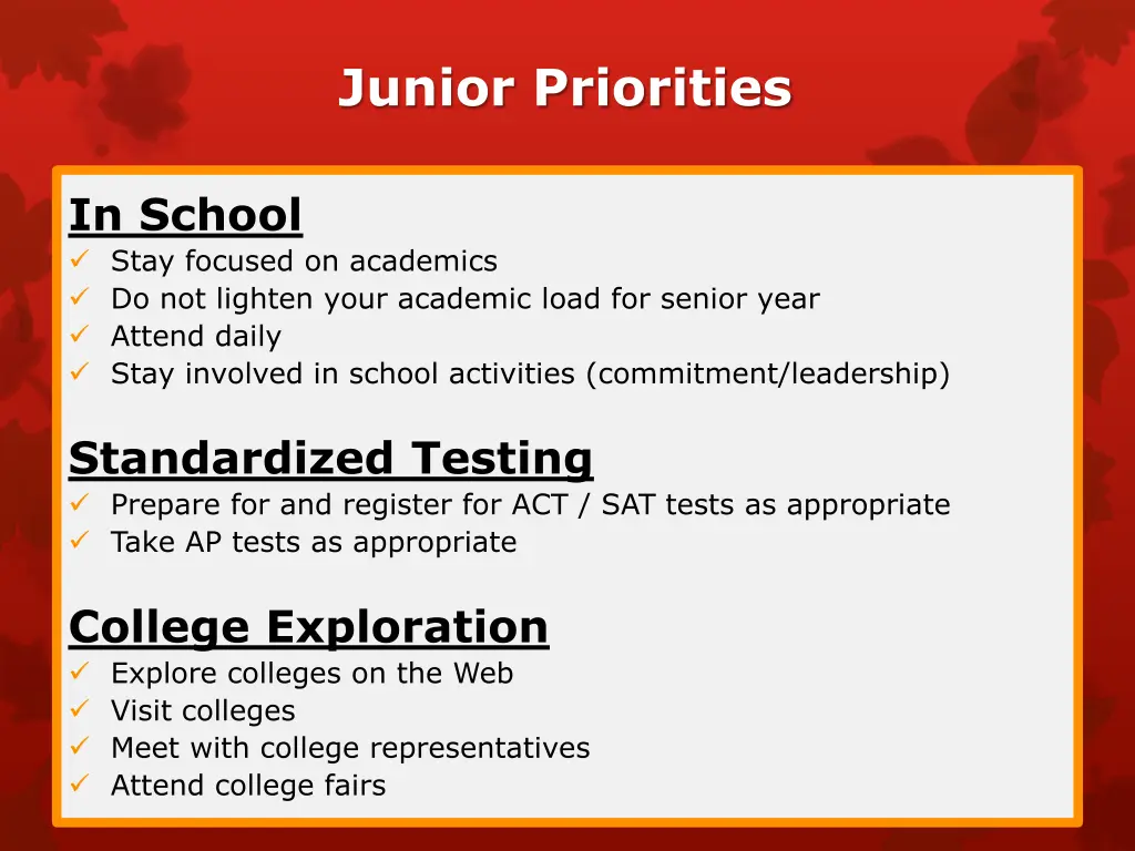 junior priorities