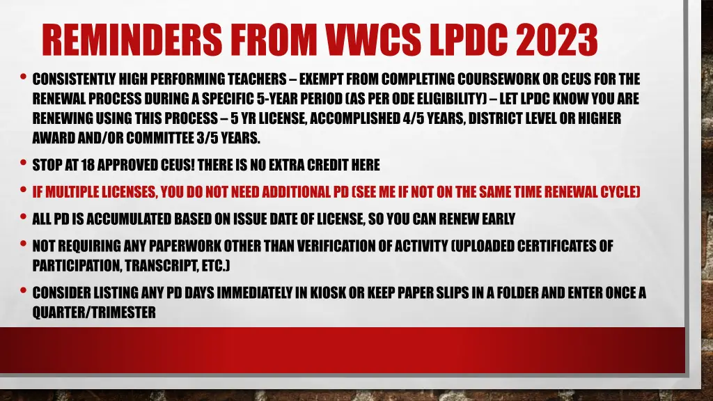 reminders from vwcs lpdc 2023 consistently high