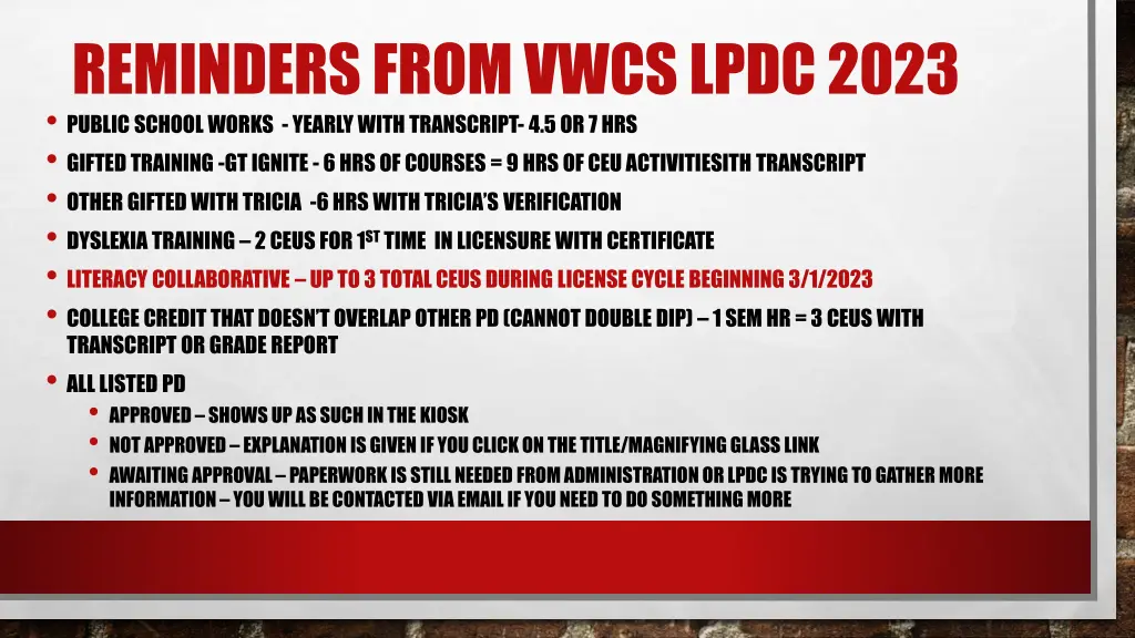 reminders from vwcs lpdc 2023 public school works