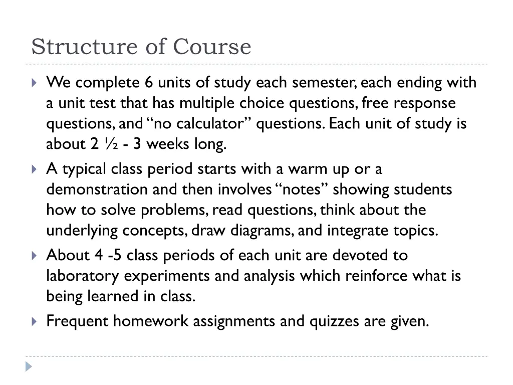 structure of course