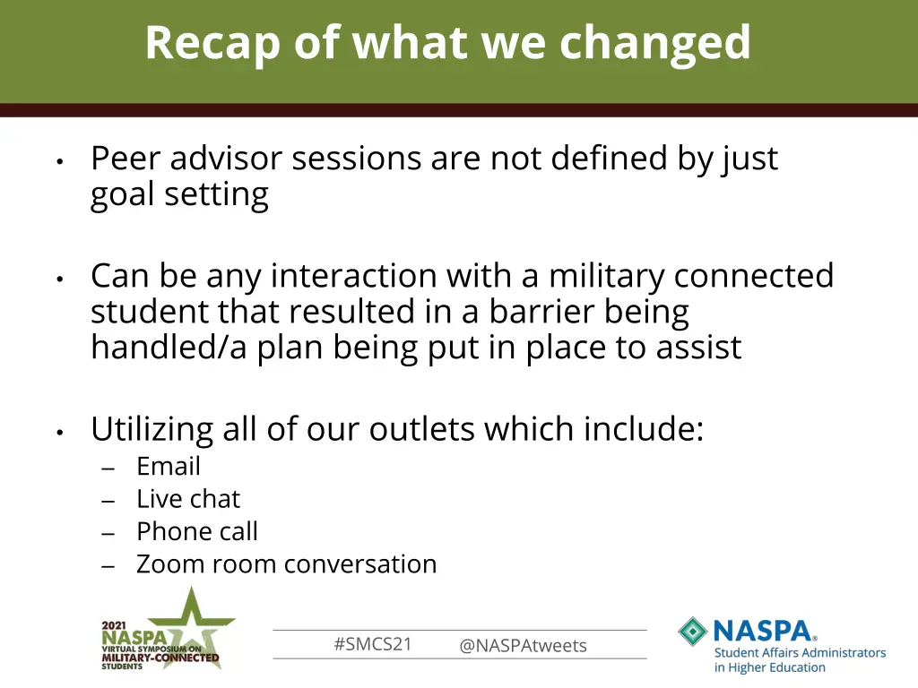 recap of what we changed
