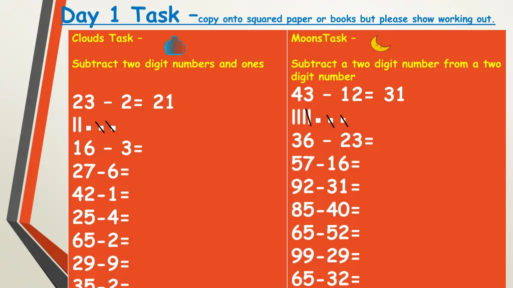 day 1 task copy onto squared paper or books